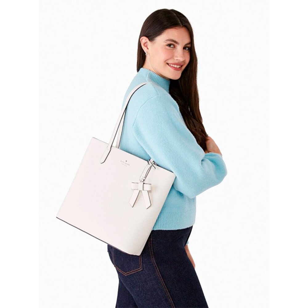 S Kate Spade Brynn Large Tote Ivory Saffiano K5797 Bow NWT $359 Parchment White